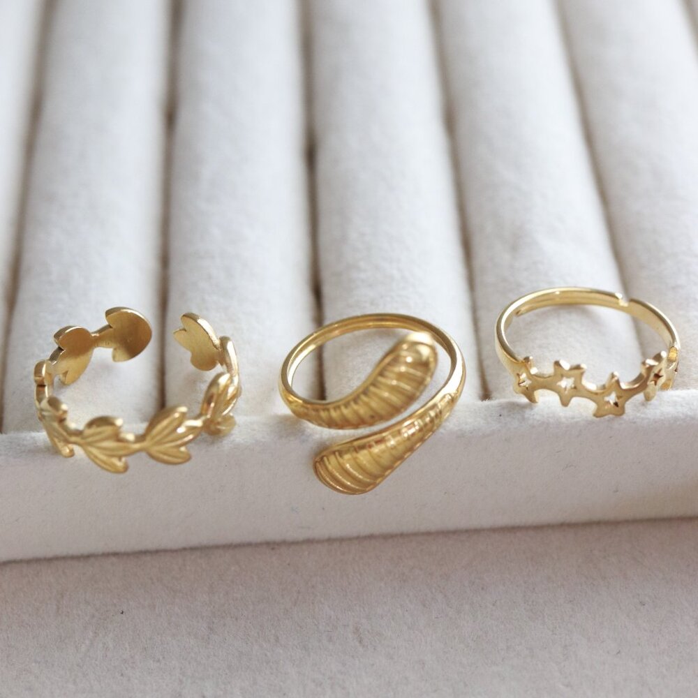 3pcs Stackable Rings Flower/Snake/Leaf Style Stai… - image 3
